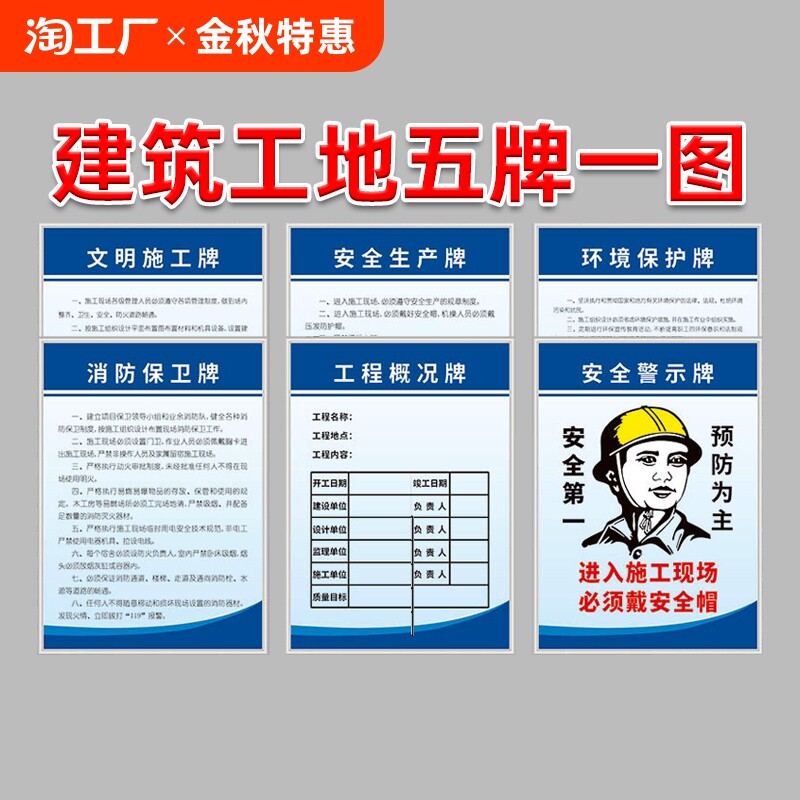 牌五图一牌现场标识牌铭牌警示标牌项目部岗位职责制度牌标语六图消防