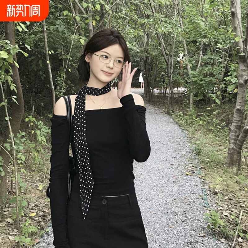 2025新款系脖黑色波点丝巾女高级感韩系长条飘带领巾发带红色白色