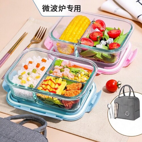 高硼硅玻璃微波炉饭盒三格