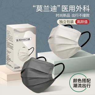 高颜值女奶白色透气独立装 医用外科口罩一次性医疗正品 防护呼吸