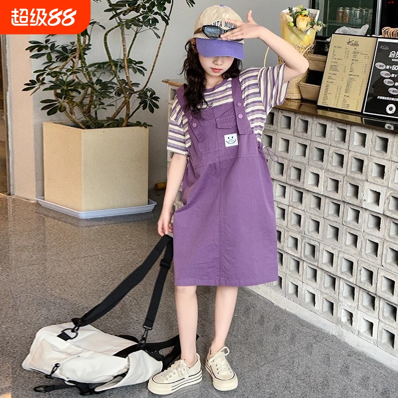 潮牌女童背带裙两件套夏季时尚儿童裙子时髦女孩中大童连衣裙套装