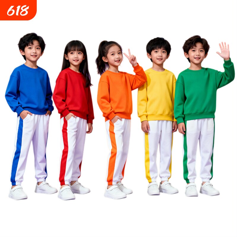 糖果色儿童卫衣卫裤套装幼儿园啦啦队演出服彩果色运动会班服合唱