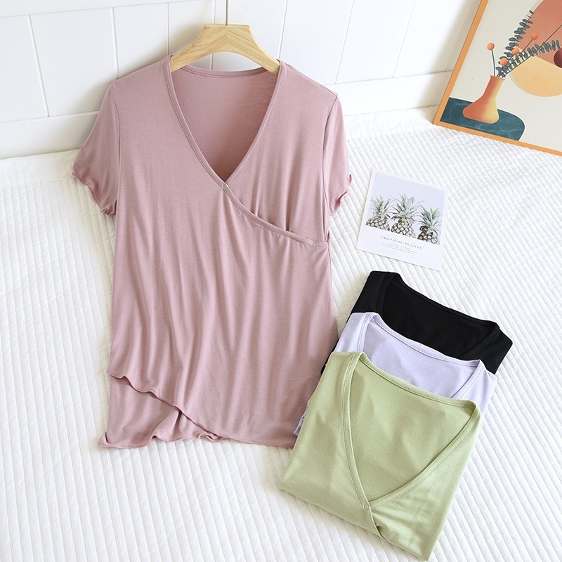 哺乳衣外出辣妈款春秋款打底衫春夏季薄款短袖喂奶上衣月子服夏装