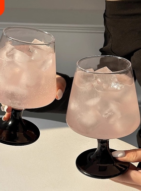 黑色高脚玻璃杯网红ins高级感女生气泡饮水杯微醺调酒鸡尾酒杯子