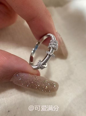 「雾屿时光」法式复古闪钻银色跑环戒指轻奢千金感精致气质食指戒