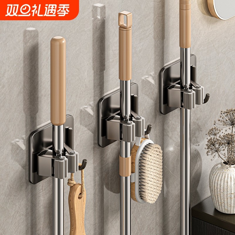 卫生间浴室置物架壁挂免打孔拖把扫把拖布夹固定卡扣收纳挂钩厨房