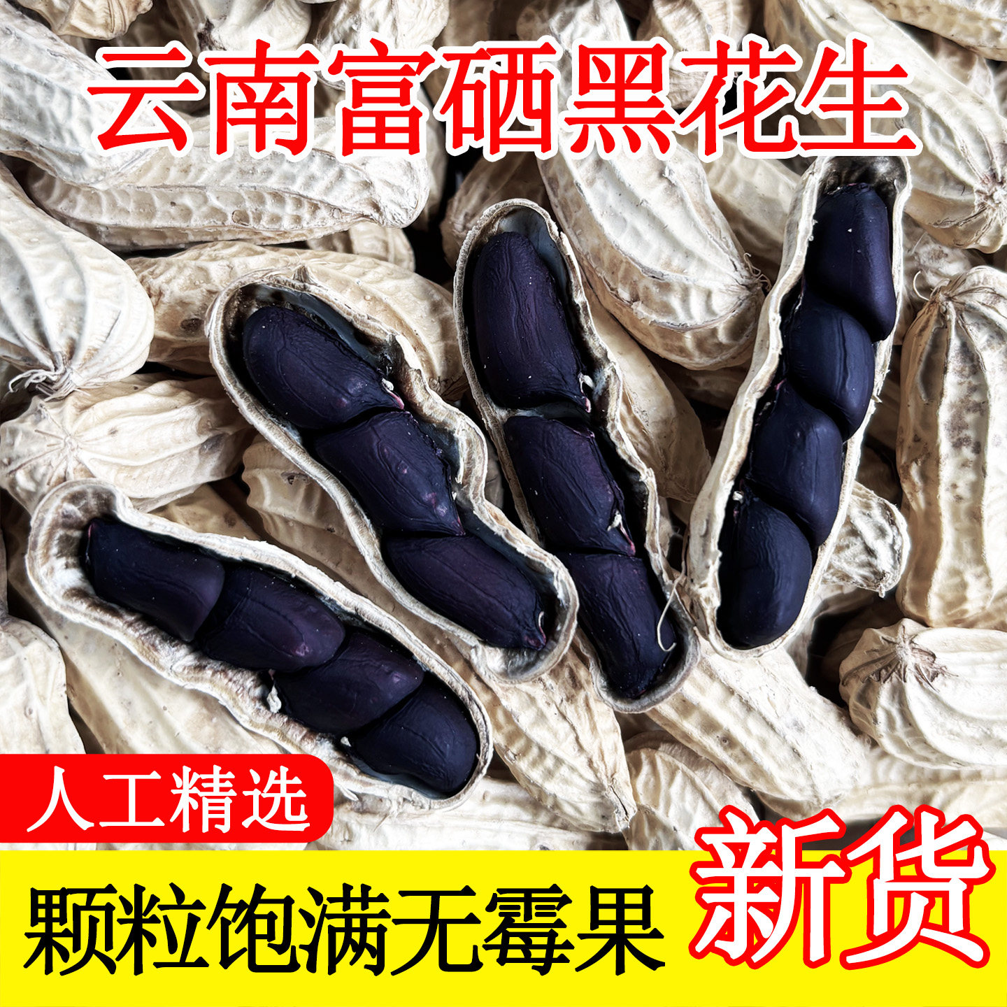新货云南富硒黑花生带壳生晒干花生种子籽普洱特产原味黑皮花生米