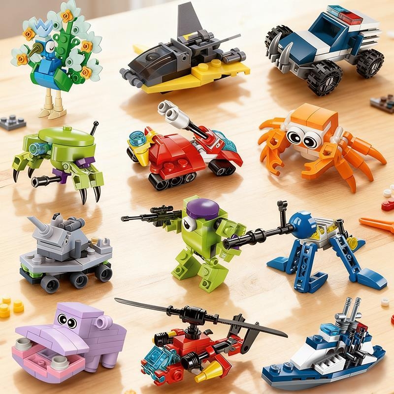 盲盒积木儿童拼装玩具汽车模型男孩子拼插坦克小盒拼图小兼容乐高