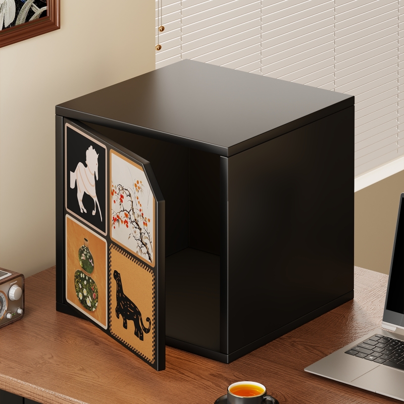 中古风桌面收纳盒带门小柜子