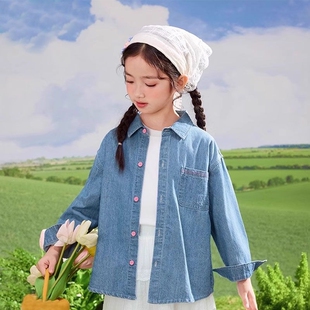 儿童牛仔衬衫女童秋季新款洋气衬衣女童春秋休闲上衣童装潮流外套