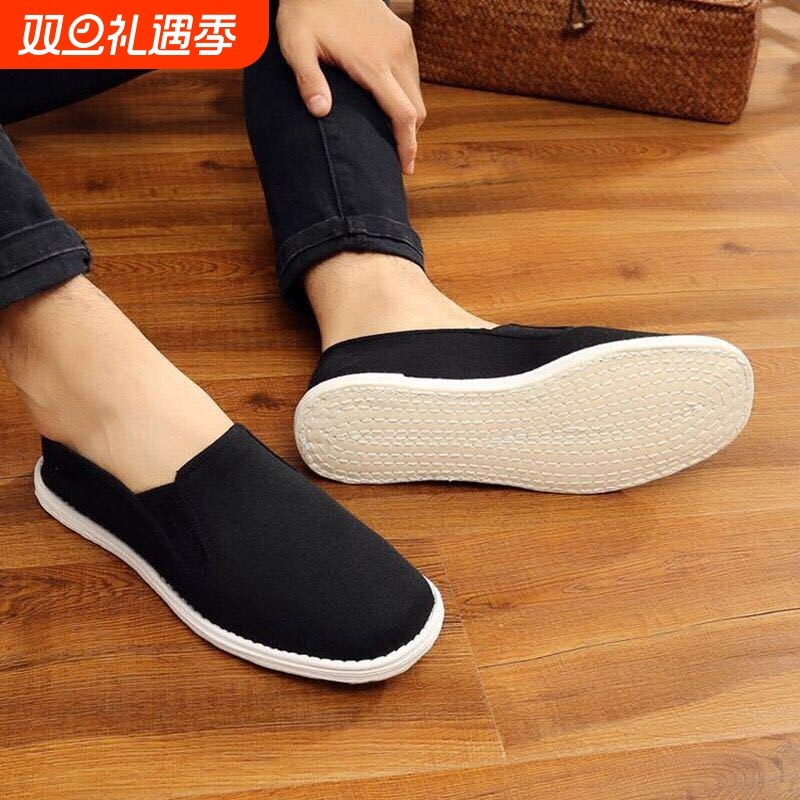 老北京男士布鞋千层底夏季工作鞋休闲一脚蹬帆布中老年布鞋