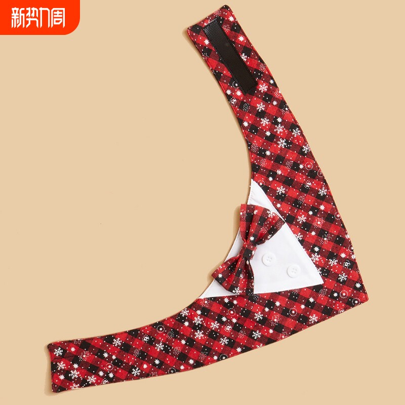 厂家现货圣诞节红黑格子宠物口水巾狗围脖宠物领结宠物三角巾