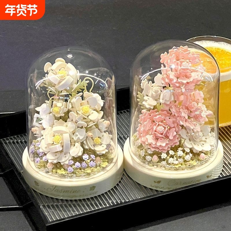 兼容乐高茉莉花积木拼装八音盒系列招财樱花树摆件生日礼物送女生