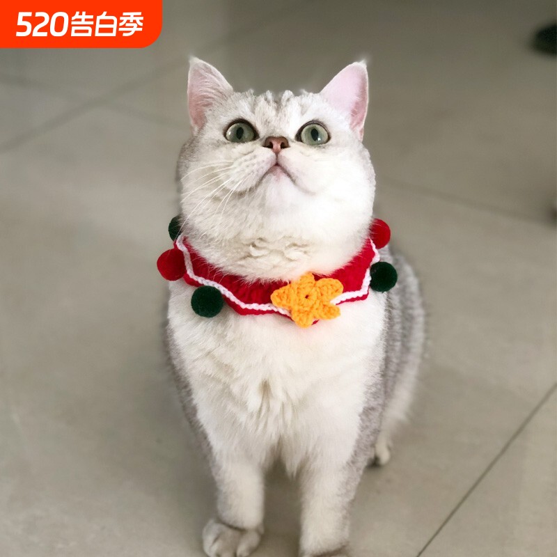 圣诞猫咪项圈毛线针织草莓樱桃围兜可爱围嘴狗狗泰迪宠物服饰领结