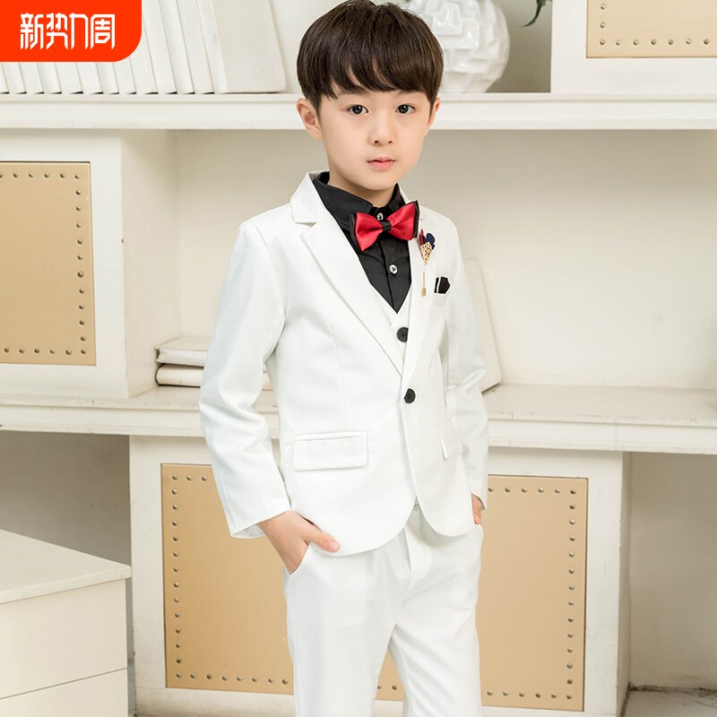 儿童西装套装英伦风小西服帅气男童钢琴演出服婚礼花童礼服男白色