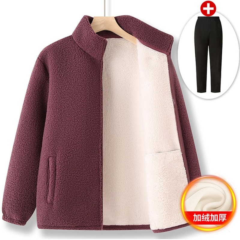 奶奶秋冬装摇粒绒外套中老年人女装加绒加厚上衣保暖衣妈妈装衣服