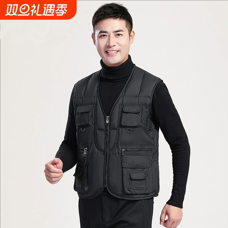 男士羽绒棉马甲多口袋工装马夹防风保暖户外背心外套大码冬季坎肩