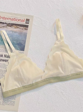法式少女内衣女款平小胸无痕聚拢兔耳朵三角杯夏季文胸蕾丝黑色