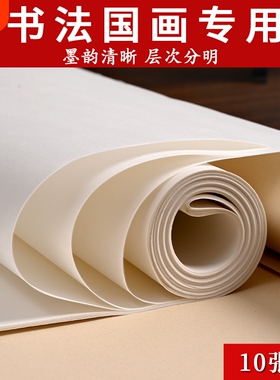 四尺六尺整张加厚檀皮生宣纸国画专用半生半熟宣纸对开毛笔书法作品版画白色云母熟宣仿古宣写意工笔半生熟