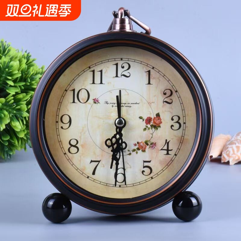 金属欧式复古闹钟静音走时高端