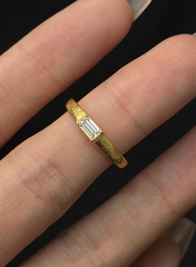 小红书同款中古vintage方形戒指女小众时尚轻奢镶嵌锆石素圈指环