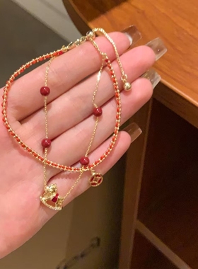 本命年红绳小马钱币编织双层手链女轻奢高级感手绳气质红绳手饰