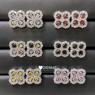 四叶草l耳环女loop满钻镀18k金轻奢爱情之门满钻锁骨链耳钉手链