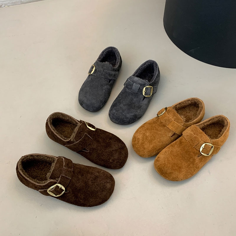 平底加绒复古全包勃肯鞋女2025秋冬新款保暖一脚蹬棉鞋防滑豆豆鞋