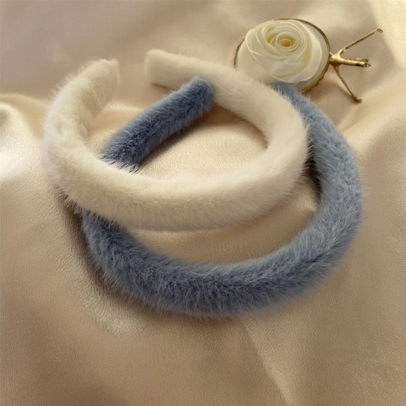 2025新款毛绒发箍女可爱白色蓝发卡韩国气质简约网红秋冬毛毛头箍