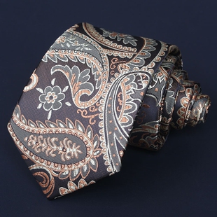 欧美英伦佩斯利腰果花纹领带男7cm 正装休闲手打领带1200针涤纶