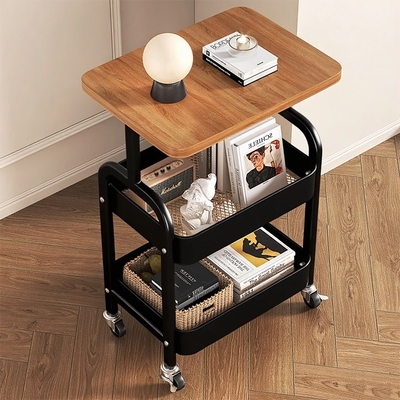 可移动小推车置物架客厅收纳架零食高桌子床边柜茶几双层沙发金属