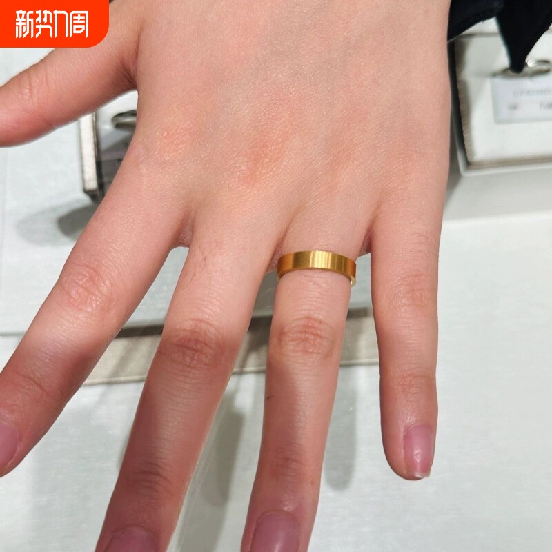 古法传承平底戒指沙金情侣对戒哑光素面男女磨砂素圈指环手饰镀金