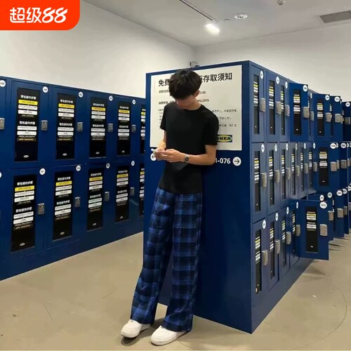 美式复古格子印花休闲裤男