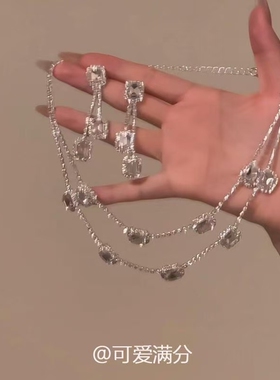 人间白茶高级感超闪镶钻双层项链时尚设计感锁骨链轻奢气质ins