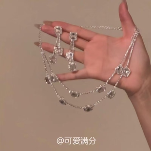 人间白茶高级感超闪镶钻双层项链时尚 设计感锁骨链轻奢气质ins