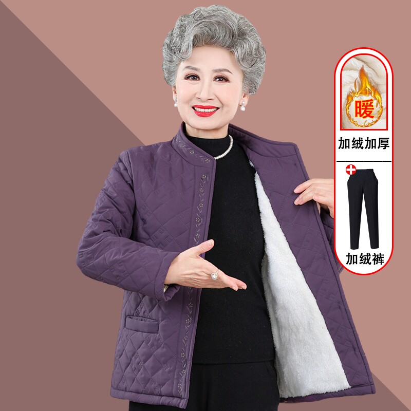 奶奶冬装棉衣女中老年人加绒夹棉外套妈妈轻薄内胆老太太衣服大码