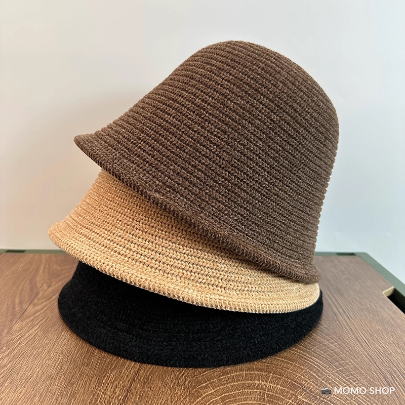韩版秋冬渔夫帽子女水桶帽针织保暖帽百搭显脸小盆帽白色黑色圆顶