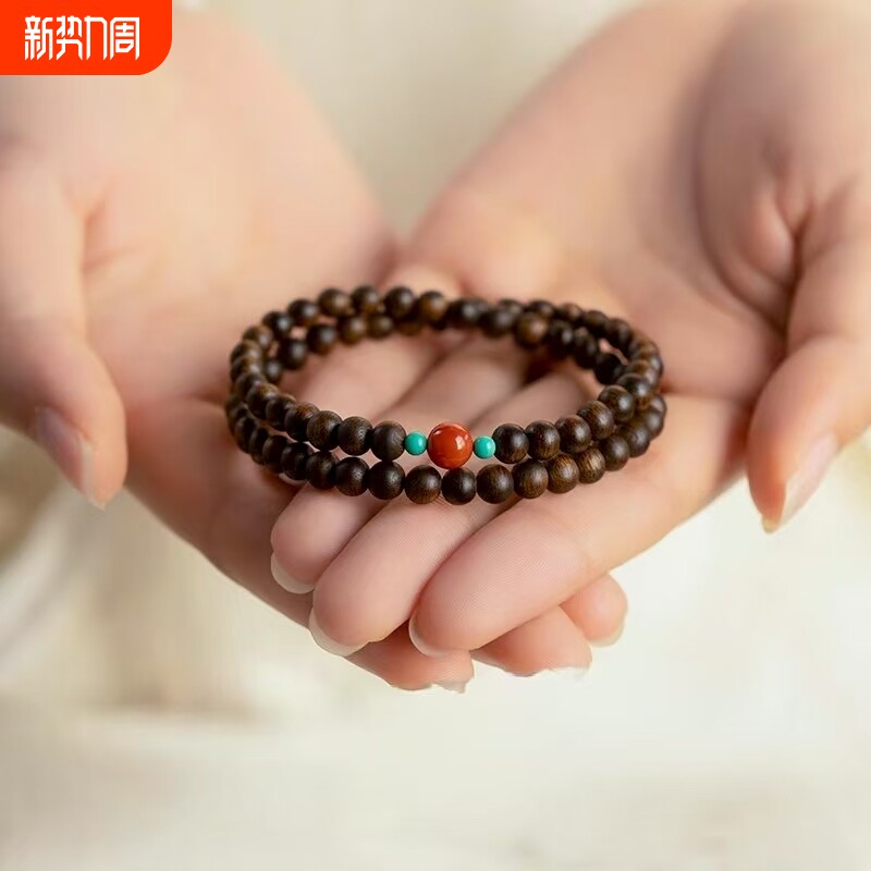 天然文莱沉香手串沉水级老料双圈叠戴收藏级文玩佛珠手链