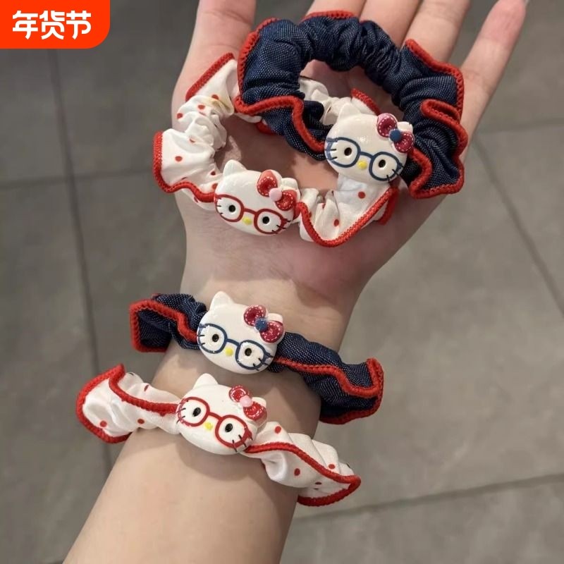 韩系可爱戴眼镜kt猫小肠发圈2025新款丸子头扎发绳高弹力皮筋头绳,饰品/流行首饰/时尚饰品新,发饰,淘宝优惠券,粉丝福利购,淘宝优惠卷