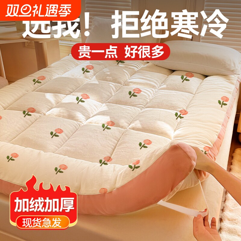 2025新款冬季牛奶绒保暖床垫宿舍学生软垫出租房加厚床褥子羊羔绒