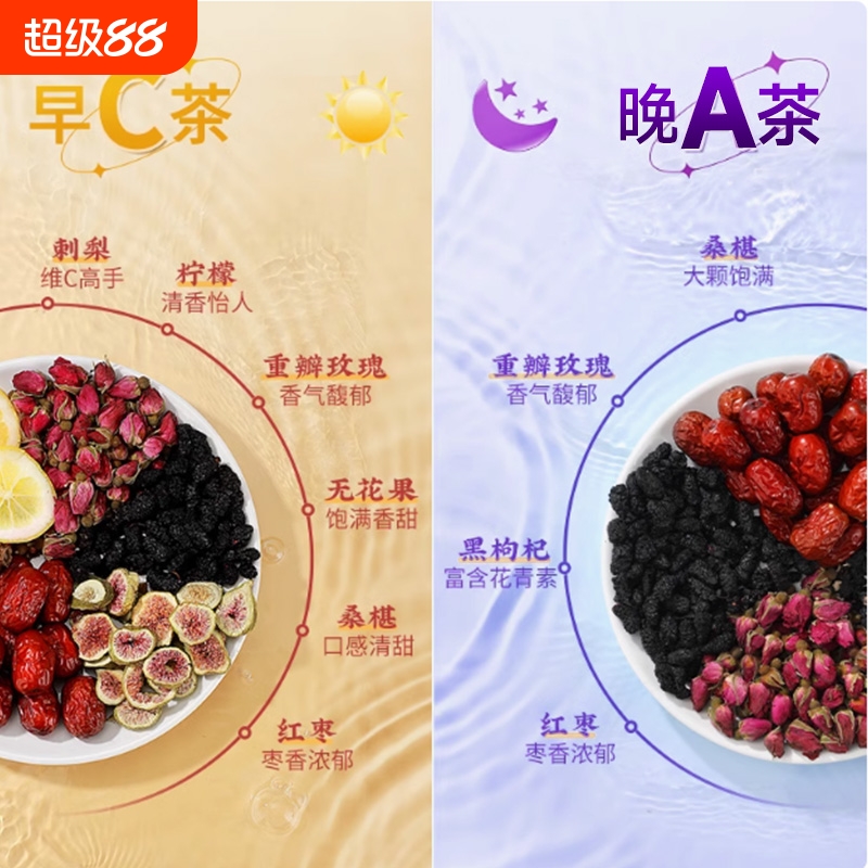 同仁堂早c晚a茶桑葚干黑枸杞玫瑰花茶女性非美白冷泡水果养生茶包