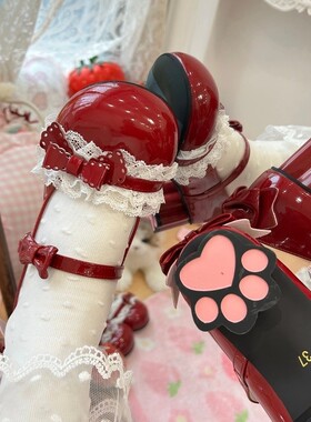 蔻孜现货蜜桃Lolitalo鞋中跟鞋红色粉色粗跟圆头浅口蝴蝶结漆皮