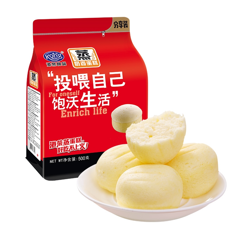 港荣蒸蛋糕奶香味500g营养早餐食品手撕小面包办公室零食
