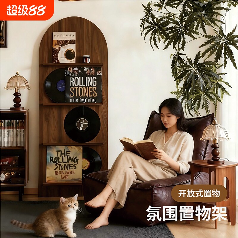 实木CD架家用客厅卧室收纳架置物架落地式书架书柜一体靠墙储物架图片