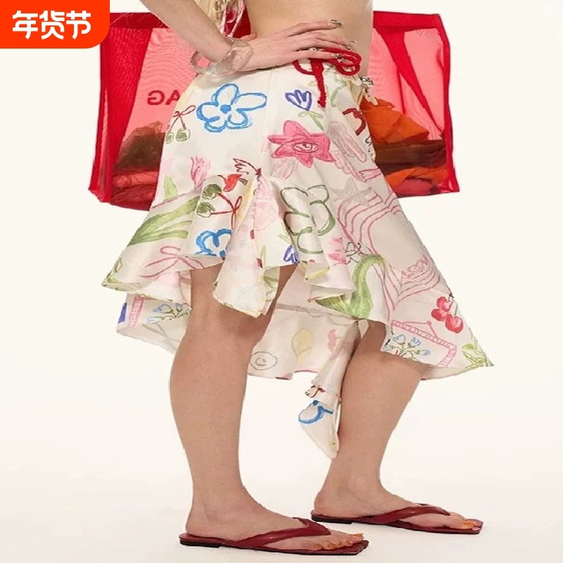 RiXSG涂鸦热销游泳衣女夏季2025新款海边度假风不规则高级中