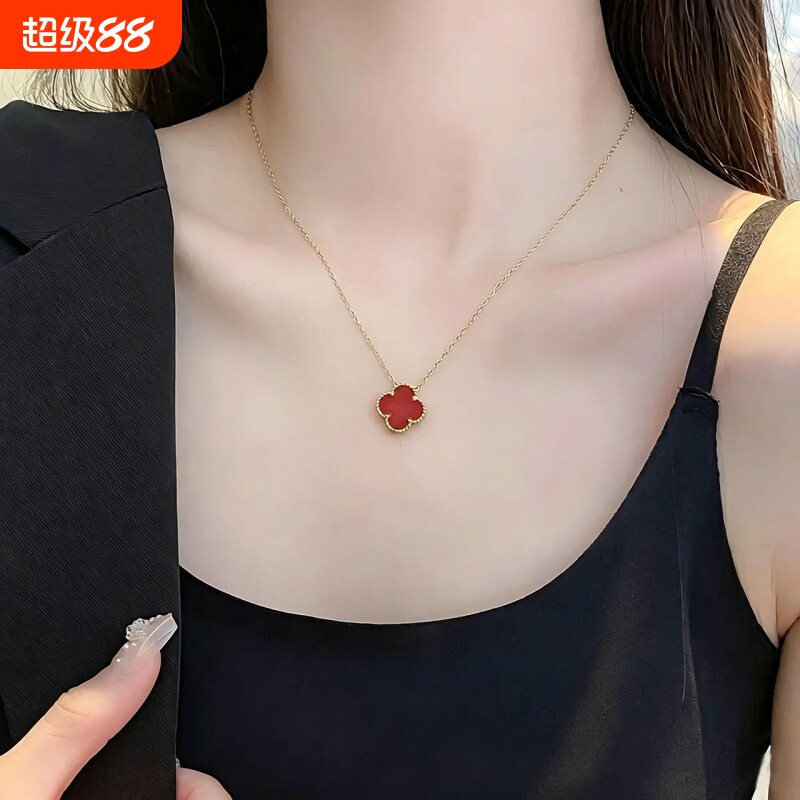 新幸运四叶草项链带钻镀18K金色女士锁骨链吊坠高级感送女友礼物