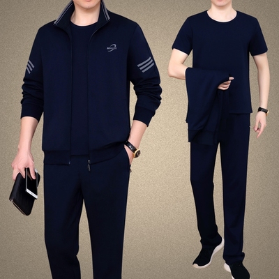 乔正丹中年运动套装男款季加肥加大码爸爸装三件套中老年运动服