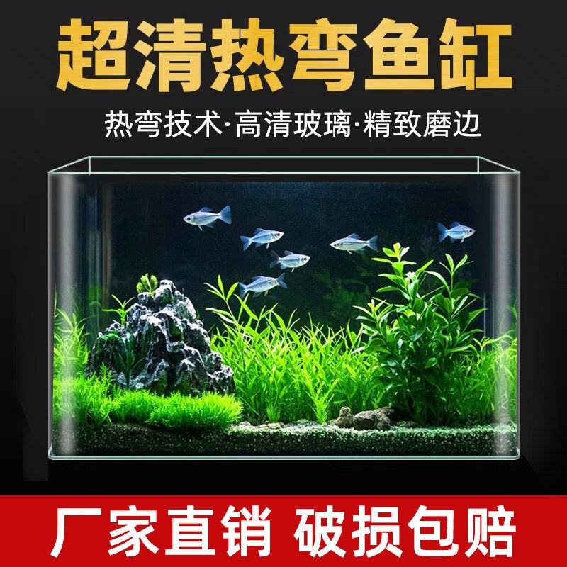 热弯玻璃鱼缸新款小生态缸斗鱼金鱼缸桌面客厅透明水族箱懒人家用