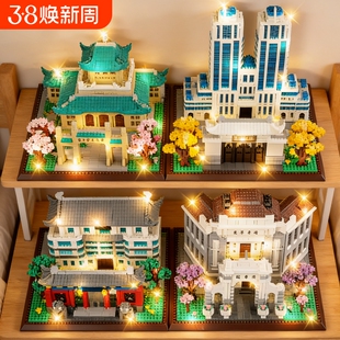 兼容乐高北京清华大学积木高难度3d立体拼图建筑男孩拼装玩具礼物