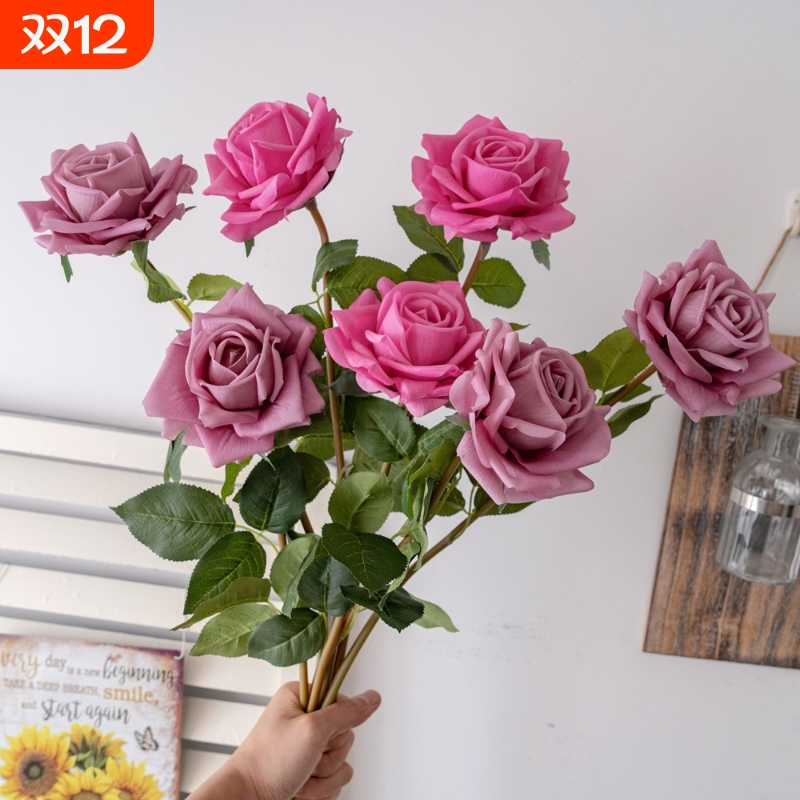 过胶湿润手感玫瑰仿真花家居装饰婚庆路引花墙假花MW59995